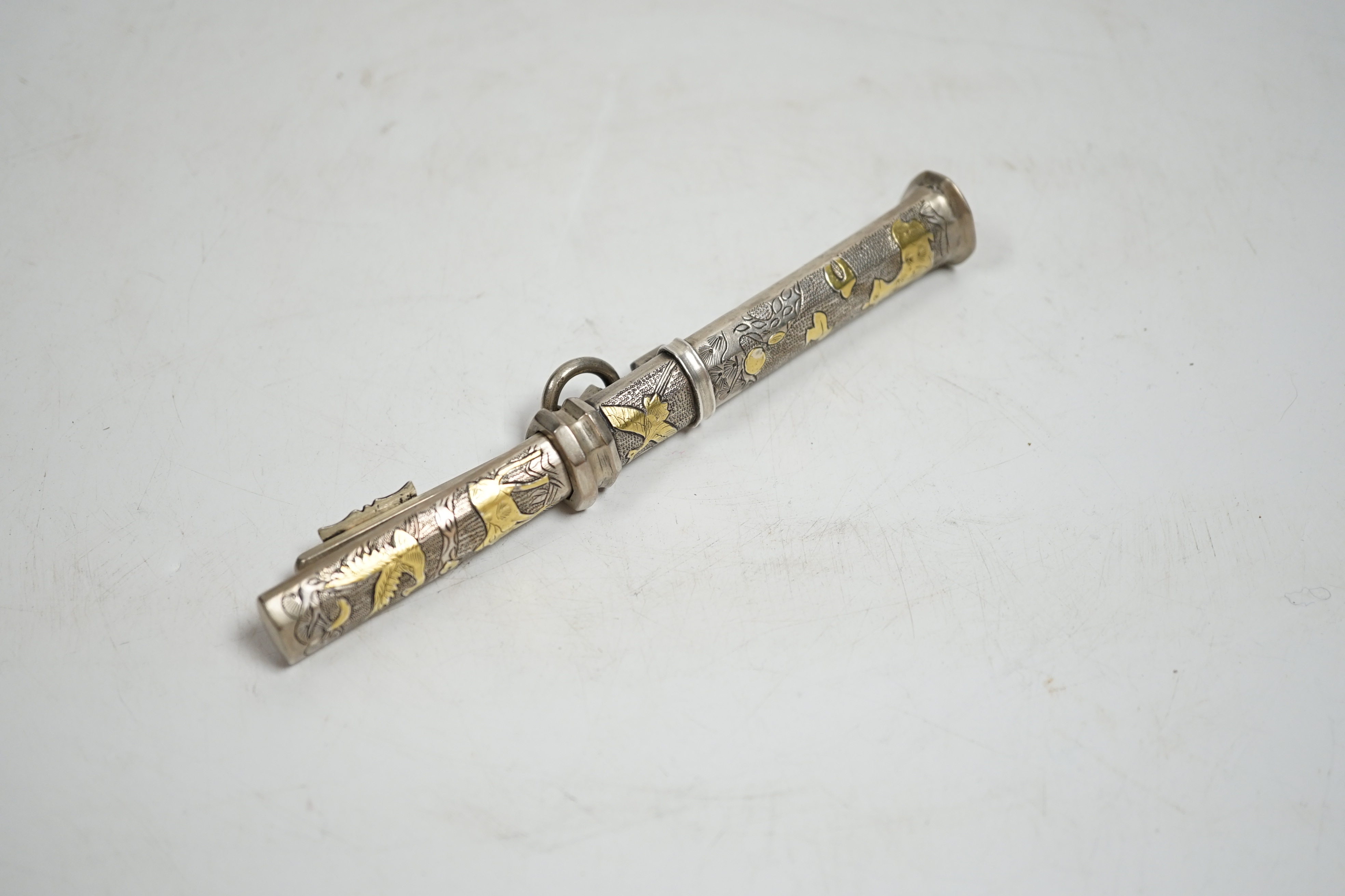 A Korean or Japanese white metal eating utensil set, 16cm